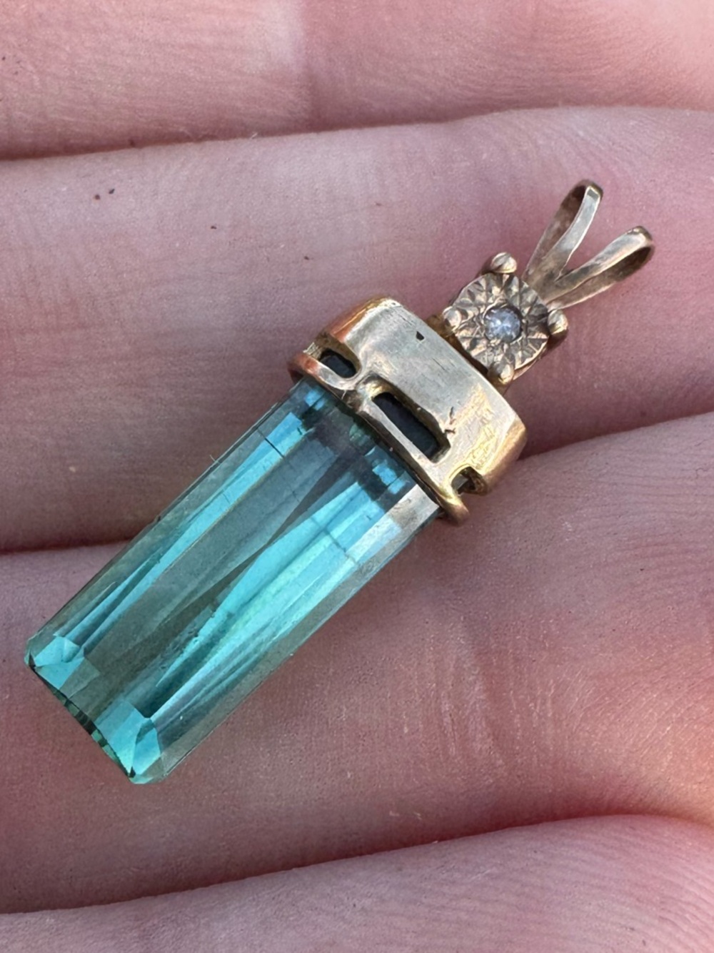 Solid 10k gold RARE Handmade genuine clean tourmaline/diamond pendant high end - Picture 2 of 11